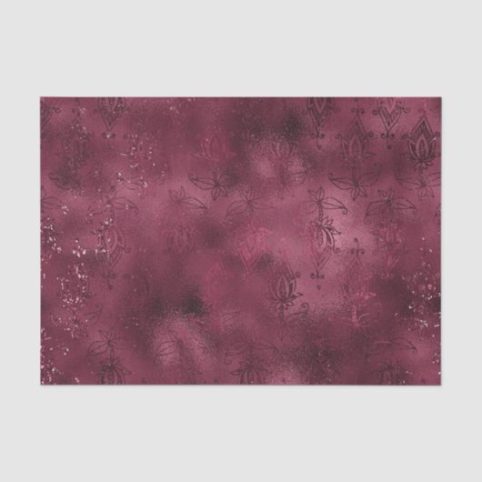 Bourgogne Glam Folie Glitter Damask Tissuepapier (Voorkant)
