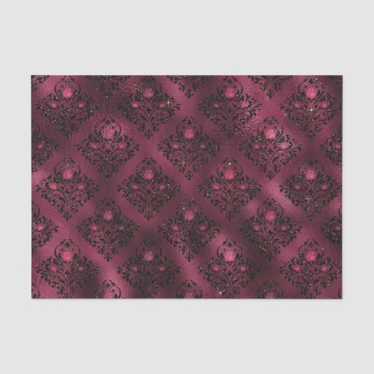 Bourgogne Glam Folie Glitter Damask Tissuepapier (Voorkant)