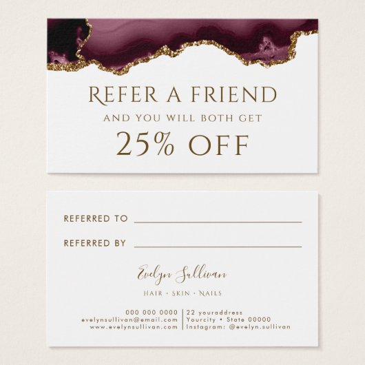 Bourgogne glitter Agate Reference Kaart (Voorkant /achterkant)