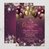 Bourgogne Glitter Ballonnen Bloemen Quinceañera Kaart (Voorkant / Achterkant)