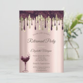 Bourgogne Glitter Drips Glas Roos Goud Pensioen Kaart (Staand voorkant)