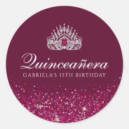 Bourgogne Glitter Quinceanera Ronde Sticker