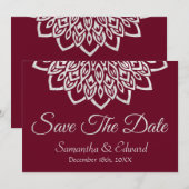 Bourgogne Glitter Silver Elegant Save the Date Kaa (Voorkant / Achterkant)