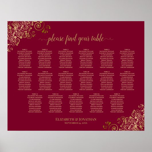 Bourgogne & Gold 17-tafel weddenschappen Poster (Voorkant)