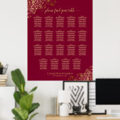 Bourgogne & Gold 19 Wedding Table Seating Chart Poster (Thuiskantoor)