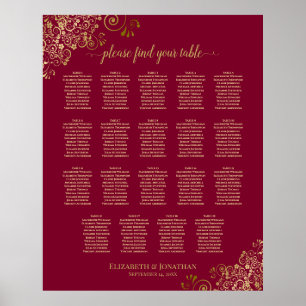 Bourgogne & Gold 19 Wedding Table Seating Chart Poster