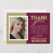 Bourgogne & Gold Afstuderen 2 Foto Dank u kaart (Voorkant)