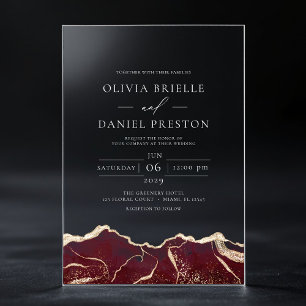 Bourgogne Gold Agaat Elegant Modern Wedding Acryl Uitnodigingen