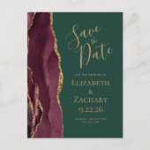 Bourgogne Gold Agaat Emerald Green Save the Date Aankondigingskaart (Voorkant)