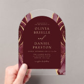 Bourgogne Gold Agaat Huwelijk Elegant Modern Acryl Uitnodigingen (Insitu (Draagbaar))