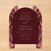 Bourgogne Gold Agaat Huwelijk Elegant Modern Acryl Uitnodigingen (Voorkant)