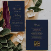 Bourgogne Gold Agaat Navy Blue QR Code Wedding Kaart