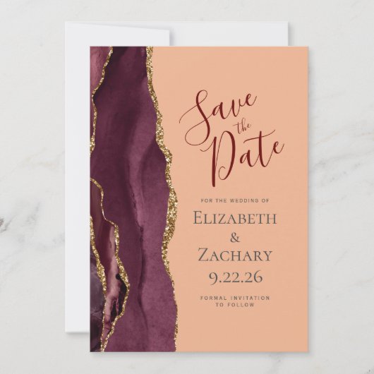 Bourgogne Gold Agaat Peach Save the Date Aankondiging (Voorkant)