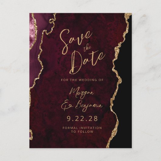 Bourgogne Gold Agaat QR-code Save the Date Aankondigingskaart (Voorkant)