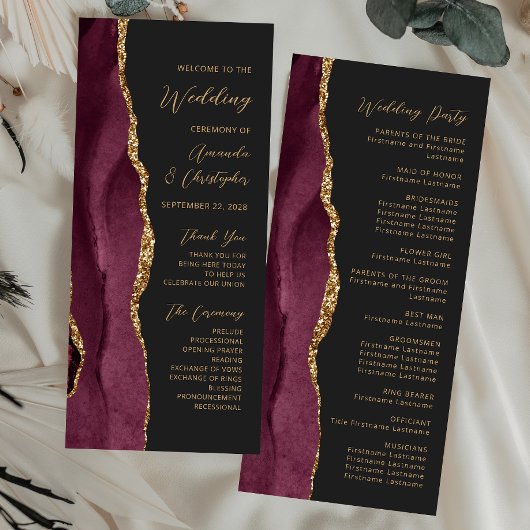 Bourgogne Gold Agaat Script Dark Wedding Programma