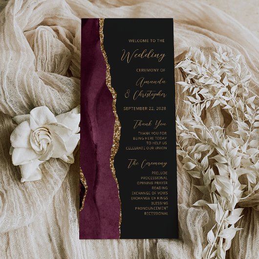 Bourgogne Gold Agaat Script Dark Wedding Programma