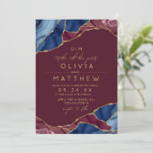 Bourgogne & Gold Agat bruiloft foto uitnodiging (Staand voorkant)