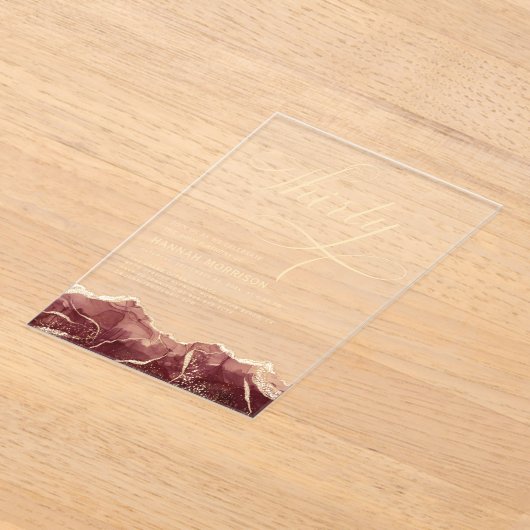 Bourgogne Gold Agate 30e 30e verjaardagsfeest Acryl Uitnodigingen (Laagn)