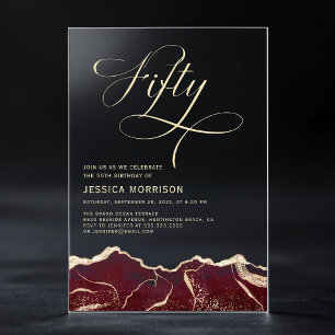 Bourgogne Gold Agate 50e Vijftig Verjaardagsfeest Acryl Uitnodigingen