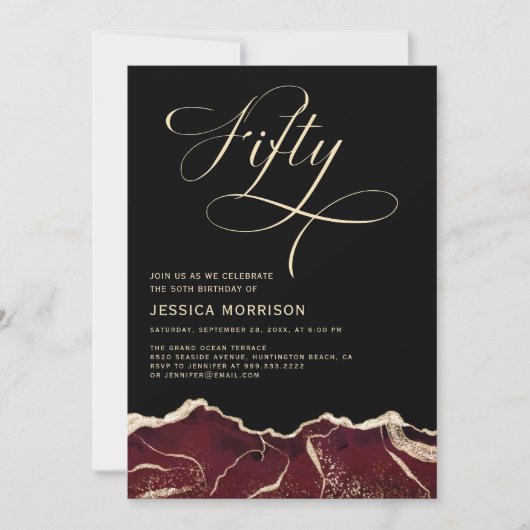 Bourgogne Gold Agate 50e Vijftig Verjaardagsfeest Kaart (Voorkant)