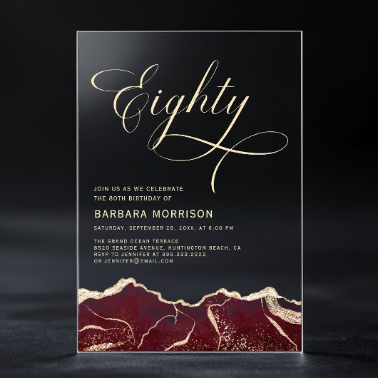 Bourgogne Gold Agate 80e 80-jarig jubileum Acryl Uitnodigingen