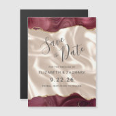 Bourgogne Gold Agate Ivory Silk Save the Date Magnetische Uitnodiging (Voorkant / Achterkant)