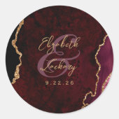 Bourgogne Gold Agate Script Wedding Ronde Sticker (Voorkant)