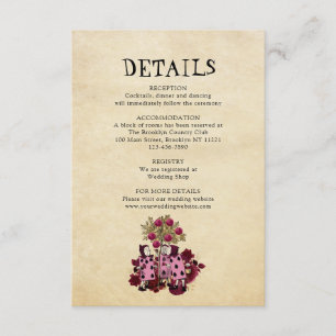 Bourgogne Gold Alice in Wonderland Wedding Details Informatiekaartje