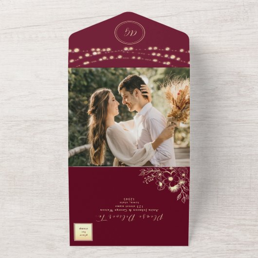 Bourgogne Gold All-in-One Huwelijksuitnodiging All In One Uitnodiging (Buitenkant)