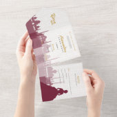 Bourgogne & Gold Arabian Quinceañera All In One Uitnodiging (Afscheurbaar)