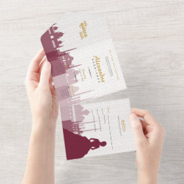 Bourgogne & Gold Arabian Quinceañera All In One Uitnodiging