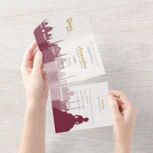 Bourgogne & Gold Arabian Quinceañera All In One Uitnodiging