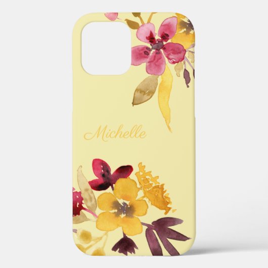 Bourgogne Gold Autumn Blooms Monogram Case-Mate iPhone Case (Achterkant)