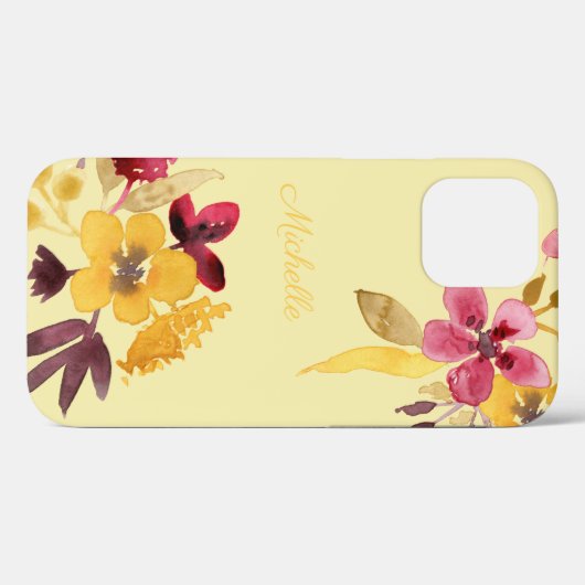 Bourgogne Gold Autumn Blooms Monogram Case-Mate iPhone Case (Achterkant (horizontaal))