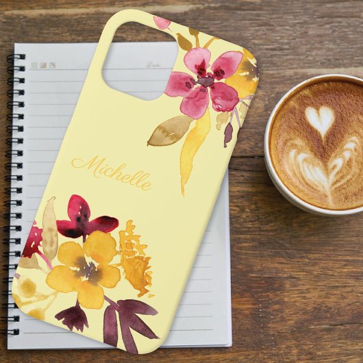 Bourgogne Gold Autumn Blooms Monogram Case-Mate iPhone Case