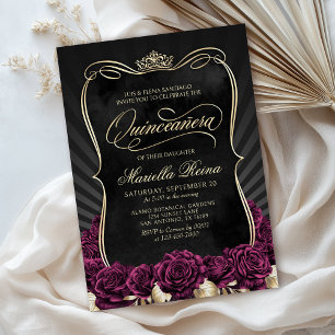 Bourgogne Gold Black Quinceañera Kaart