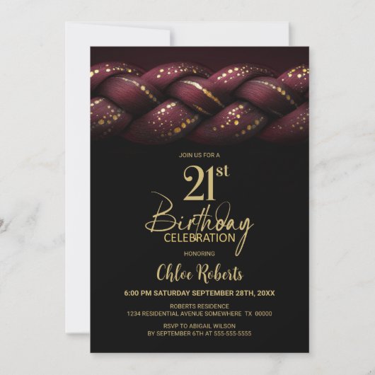 Bourgogne Gold Braid 21e verjaardagsfeest Kaart (Voorkant)