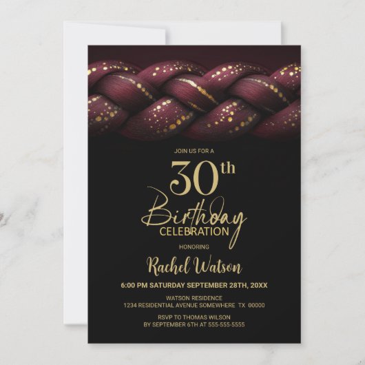 Bourgogne Gold Braid 30e verjaardagsfeest Kaart (Voorkant)