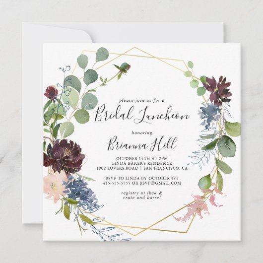 Bourgogne Gold Bridal Luncheon Vrijgezellenfeest Kaart (Voorkant)