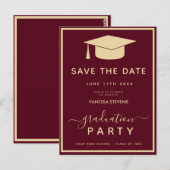 Bourgogne Gold Classic Afstuderen Save the Date Briefkaart (Voorkant / Achterkant)