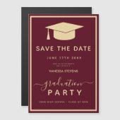 Bourgogne Gold Classic Afstuderen Save the Date Magnetische Uitnodiging (Voorkant / Achterkant)
