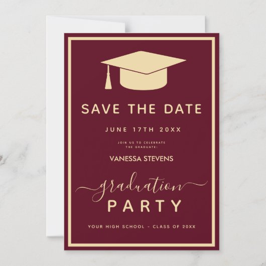Bourgogne Gold Classic Afstuderen Save the Date Magnetische Uitnodiging (Voorkant)