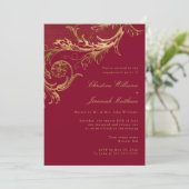  Bourgogne Gold Damask Engagement Party Kaart (Staand voorkant)
