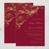  Bourgogne Gold Damask Engagement Party Kaart (Voorkant / Achterkant)