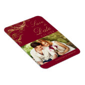 Bourgogne Gold Damask Foto Save the Date Magneet (Rechterzijde)