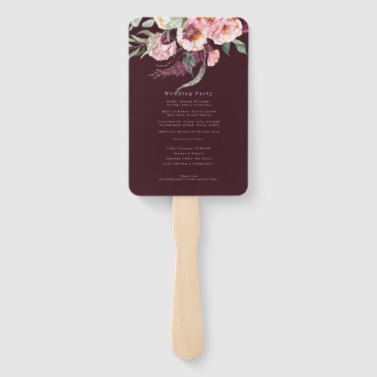 Bourgogne Gold - Elegant Floral Luxe bruiloft PROG Handwaaier (Achterkant)