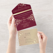 Bourgogne Gold Fall Wedding All In One Uitnodiging (Afscheurbaar)