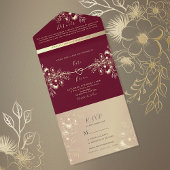 Bourgogne Gold Fall Wedding All In One Uitnodiging