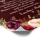 Bourgogne Gold Floral niet-aangesloten bruiloft Poster (Hoek)