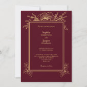 Bourgogne Gold Floral Simple Wedding Invitation Kaart (Voorkant)